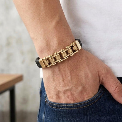 Pulsera Biker Cuero Trenzado Premium ⛓️
